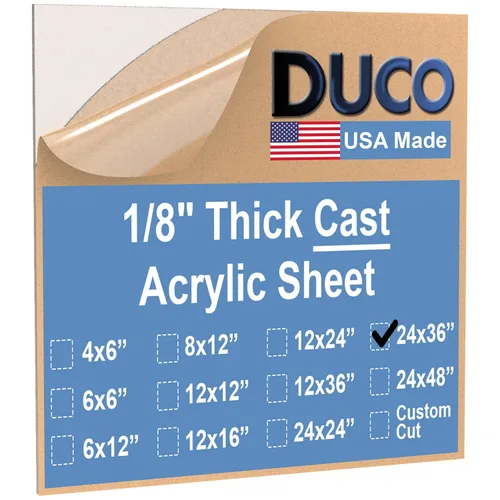 Miniatura 103 de Duco - Hoja de acrílico fundido transparente hecha en Estados Unidos, 1/8 de pulgada de grosor, 12 x 12 pulgadas, 1 paquete de láminas de plexiglás
