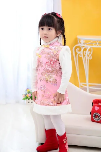 Miniatura 3 de Hooyi Invierno chino estilo chica vestido algodón sin mangas niños cheongsam bebé niñas Qipao