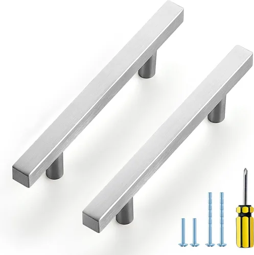 Miniatura 10 de Ravinte - Paquete de 5 manijas cuadradas para gabinete de cocina de 2 pulgadas, níquel cepillado, tiradores de gabinete de níquel satinado, hardware