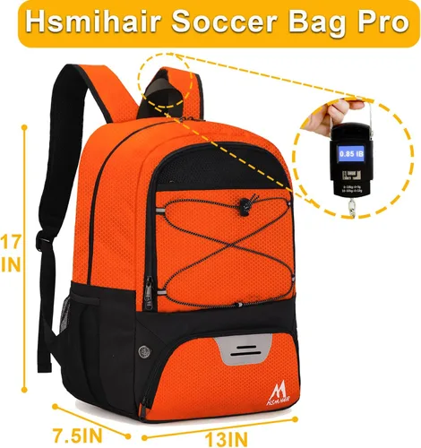 Miniatura 2 de Hsmihair - Bolsa de fútbol - Mochila de fútbol y mochila para fútbol, voleibol y baloncesto, con compartimento para pelota y tacos separados Naranja