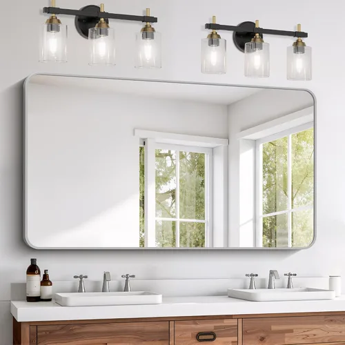 Miniatura 23 de FORBATH - Espejo de baño negro para sobre lavabo, espejo de pared de 16x24 pulgadas con marco de metal, esquinas redondeadas para baño, dormitorio