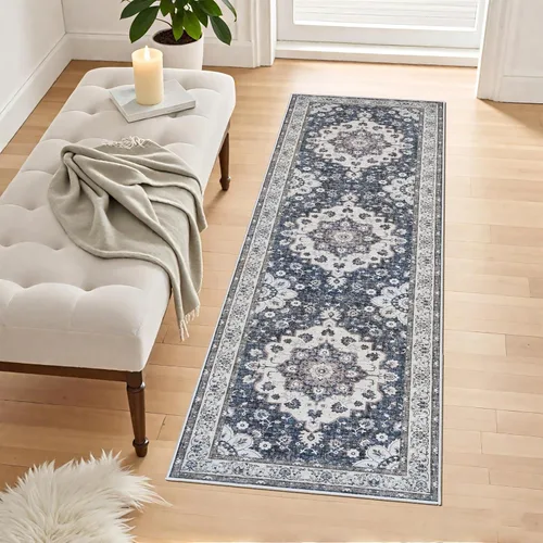 Miniatura 67 de Alfombra lavable de 2 x 3 pies para entrada: alfombras vintage con respaldo antideslizante para cocina, baño, alfombra resistente al agua