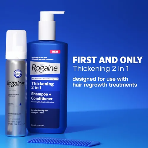 Miniatura 4 de Rogaine Champú Espesante 2 en 1 para Hombres + Acondicionador, Champú y Acondicionador Espesante para el Cabello con Aceite de Romero, Queratina
