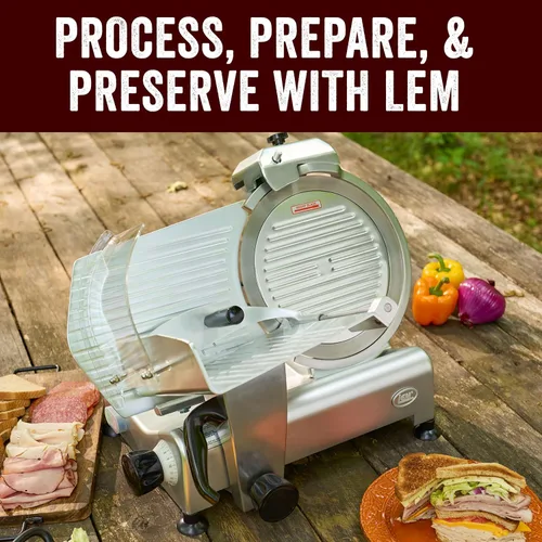 Miniatura 6 de LEM Products BigBite Máquina Cortadora Eléctrica de Carne de Aluminio Fundido de 12 Pulgadas con Afilador Incorporado, Plateado