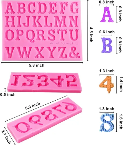 Miniatura 2 de Moldes de Fondant de Silicona, AIMEIKI Paquete de 3 Moldes de Silicona 3D con Números 0-9 y Alfabeto A-Z en Relieve para Fondant y Chocolate, Moldes