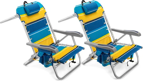 Miniatura 10 de Homevative Cooler+ - Silla de playa plegable con 5 posiciones, toallero, bolsa enfriadora XL, red de almacenamiento, soporte para taza y teléfono