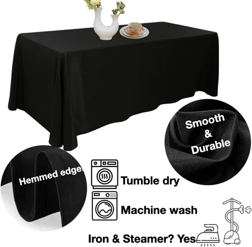 Miniatura 2 de Urby Mantel negro para mesas rectangulares de 6 a 8 pies con capacidad para 6 a 8 personas, manteles de mesa de tela para fiestas de 6 a 8 sillas