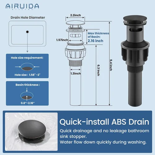 Miniatura 4 de Airuida Grifo de lavabo de recipiente alto, cascada de un solo agujero, grifo de baño, grifo mezclador de un solo agujero, grifo de lavabo