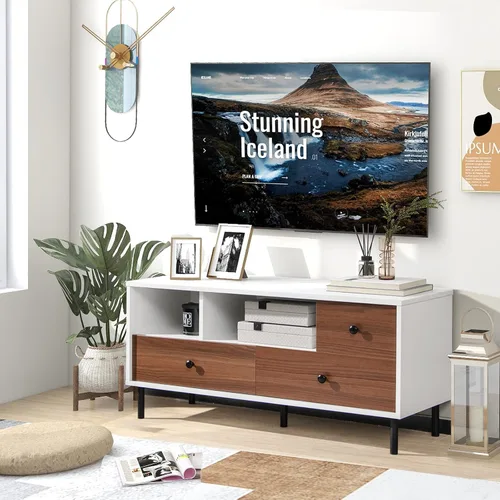Miniatura 2 de Tangkula Soporte de TV de granja para televisores de 50 pulgadas, moderna mesa consola de pantalla plana con 2 cubos y 3 cajones grandes, armario