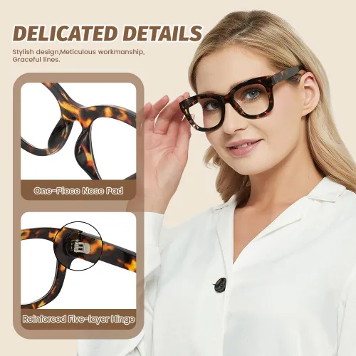 Miniatura 2 de JiSoo Gafas de lectura de gran tamaño para mujeres y hombres, elegantes lentes de diseño para mujeres con marco grande