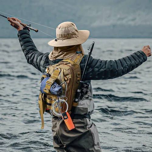 Miniatura 7 de Aertiavty Mochila de pesca, bolsa de pesca con caja de aparejos, bolsa de aparejos de pesca compacta, mochila de aparejos de pesca con soporte