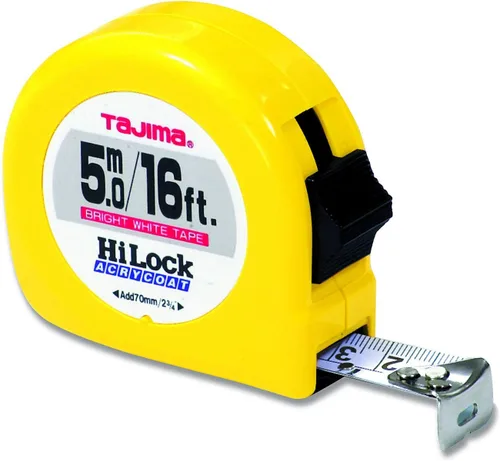 TAJIMA Cinta métrica de 16 pies x 1 pulgada Hi-Lock cinta métrica doble y hoja recubierta de acrílico - HL-16/5MBW
