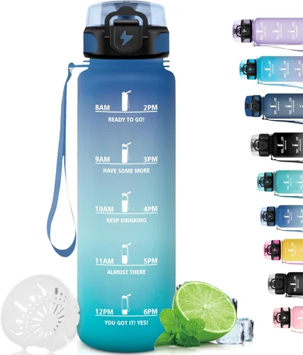 Miniatura 24 de Botella de agua – 16.9 fl oz – Botella de agua para niños, botella de sorbete a prueba de fugas, botella deportiva con marcador de tiempo, botella