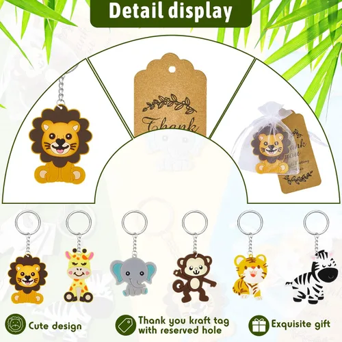 Miniatura 3 de MTLEE Cute Jungle Safari Animal Keychains Key Ring Decor Carnival Rewards Organza Bags Baby Shower Jungle Safari Party Favor