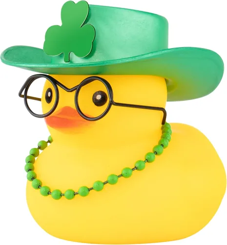 Miniatura 11 de Wonuu Decoración del día de San Patricio de pato de goma, sombrero de trébol verde de la suerte y decoración del automóvil, sombrero de vaquero