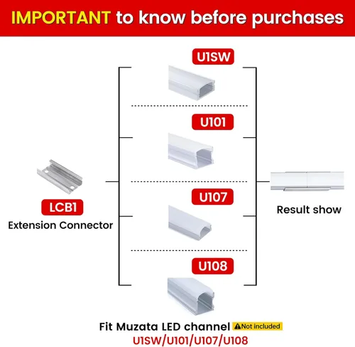 Miniatura 3 de Muzata Paquete de 20 conectores de extensión para canal LED para Muzata U1SW U101 U107 U108 0.669 in de ancho en forma de U canal LED para una