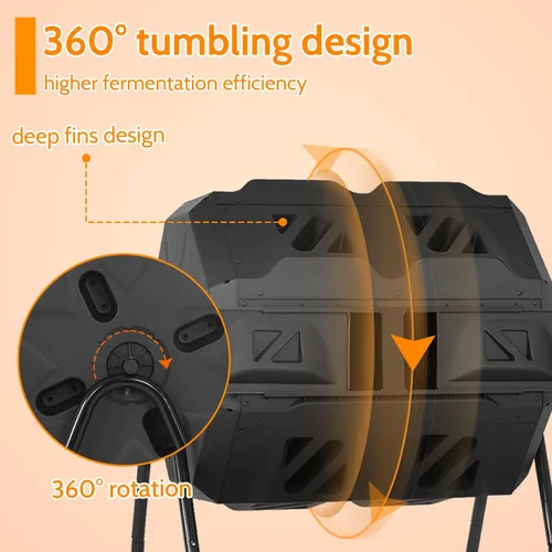 Miniatura 5 de Contenedor de compost, 43 galones de compostaje de cocina, contenedores de compostaje giratorios, puertas correderas de doble cámara para patio