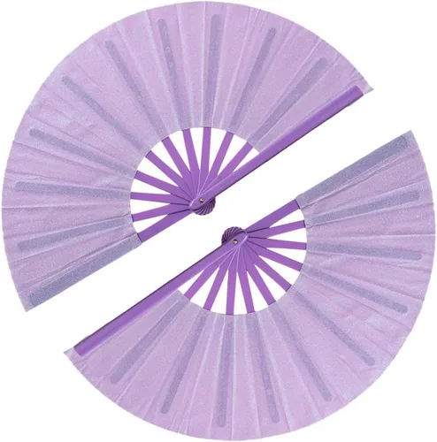 Miniatura 12 de Paquete de 2 ventiladores de mano plegables grandes para fiestas, abanico de mano con purpurina para festivales, ventilador de mano plegable grande