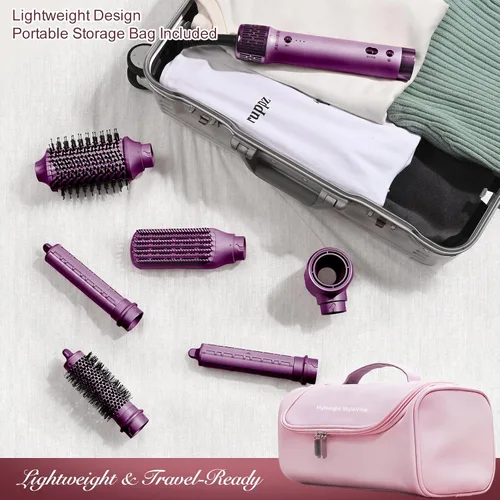 Miniatura 10 de Mythsight StyleVibe 6-en-1 estilista de aire, secador de pelo y cepillo secador de pelo con estuche de viaje - Rulos de enrollado automático (L/R)