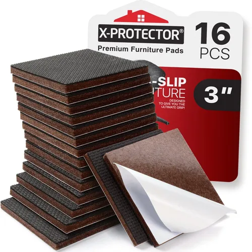 X-Protector Almohadillas antideslizantes para muebles para suelos de madera dura, 16 unidades de 3 pulgadas, almohadillas cuadradas de goma