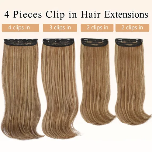 Miniatura 7 de FREEMEIGE 4 piezas de extensiones de cabello con clip, extensiones de cabello largas y gruesas con capas rectas de 20 pulgadas, extensiones