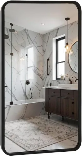 Espejo de pared negro de 24 x 36 pulgadas, espejo de tocador rectangular con marco de metal, espejo decorativo montado en la pared, decoración del