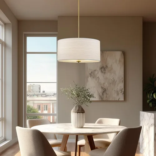 Miniatura 6 de Kira Home Pearl - Lámpara colgante moderna de tambor grande de 18 pulgadas, 3 luces, pantalla texturizada blanca + difusor de vidrio, altura Latón