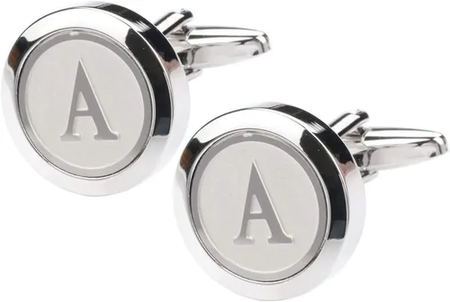 Miniatura 2 de Gemelos clásicos, de acero inoxidable y con las 26 letras iniciales del alfabeto de la A-Z para hombre, para negocios, bodas y camisas