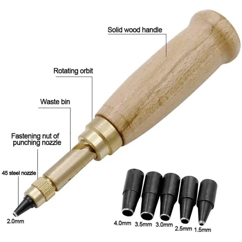 Miniatura 3 de Teng Lang Herramienta de encuadernación de cuero con agujero de tornillo ajustable, perforadora de papel, perforadores de manualidades, 6 puntas