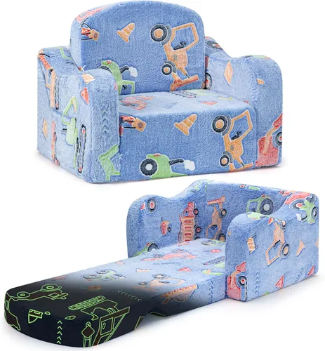 Miniatura 11 de Silla y sofá gruesos y cómodos para niños pequeños, sofá de felpa suave de 2 en 1 plegable para niños, sofá convertible a tumbona para niños