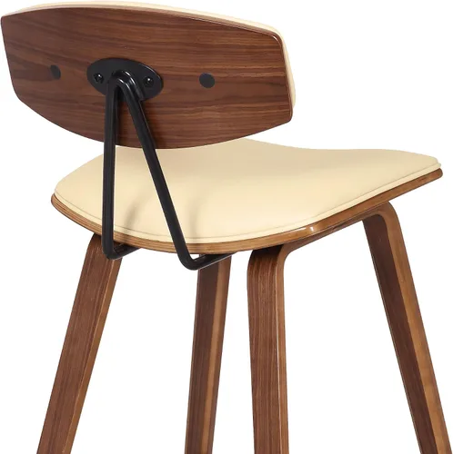 Miniatura 13 de Armen Living Fox - Taburete de bar moderno de mediados de siglo de piel sintética color crema y madera de nogal de 25.5 pulgadas Piel sintética