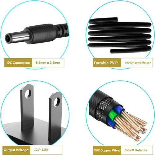 Miniatura 6 de Adaptador de fuente de alimentación de CA de 12 V compatible con Yamaha PSR, YPG, YPT, DGX, DD, EZ y P Piano digital y serie de teclado portátil