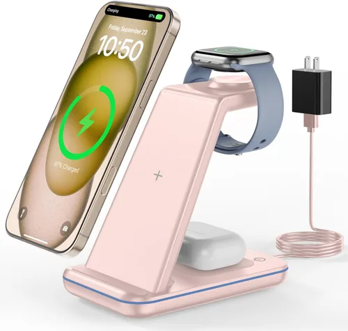 Miniatura 15 de Soporte de cargador inalámbrico, estación de carga inalámbrica rápida 3 en 1 para Apple Watch 11/9/8/7/6/SE/5/4/3/2, Airpods 3/2/Pro, iPhone Negro