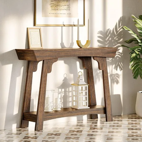 Miniatura 5 de LITTLE TREE - Mesa de consola de 41 pulgadas con almacenamiento, mesa de sofá de 2 niveles detrás del sofá, mesa de entrada estilo granja para sala