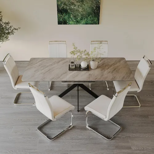 Miniatura 17 de Mesa de comedor de mármol para 4-8, mesa de comedor extensible de 62.4 a 78.15 pulgadas, mesa de cocina moderna, mesa rectangular que ahorra espacio