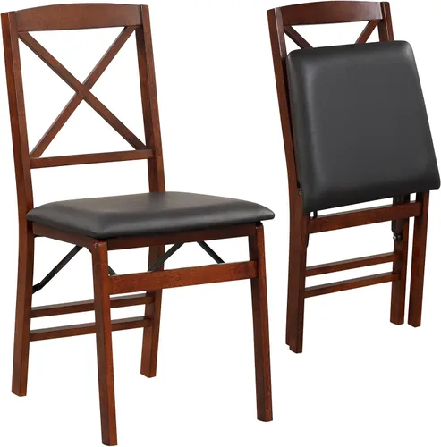 Miniatura 12 de Giantex Juego de 2 sillas de comedor plegables de madera negra con asiento acolchado, marco de madera maciza, carga máxima de 400 libras, sin