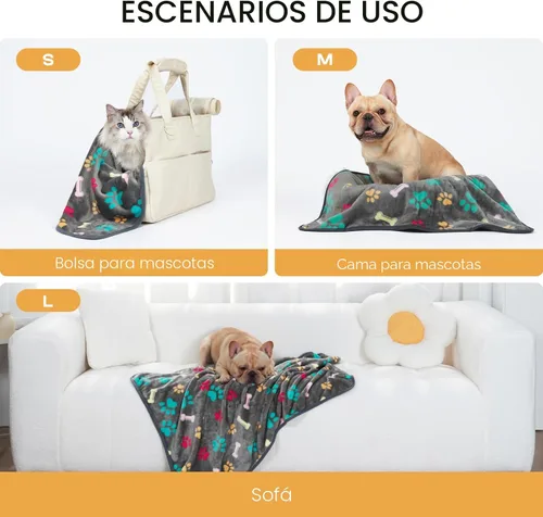 Miniatura 2 de Luciphia 1 paquete de 3 mantas esponjosas de vellón de alta calidad para mascotas, manta de franela con estampado de patas para perro y gato