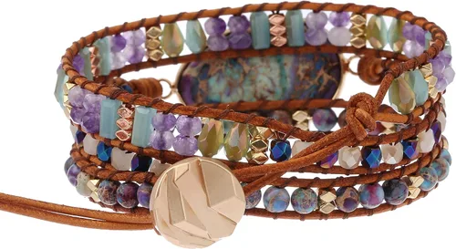 Miniatura 3 de Plumiss Colección de pulseras de cuentas de cuero de cristal natural hechas a mano para mujer