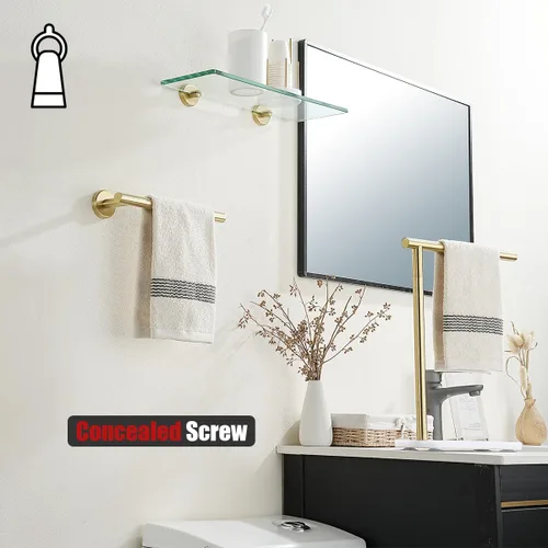 Miniatura 5 de JQK Barra de Toalla de Mano Oro, 10 Pulgadas de Grosor 0.8mm de Acero Inoxidable 304 para Baño, 9 Pulgadas de Longitud Utilizable, Montaje en Pared