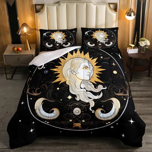 Miniatura 15 de Erosebridal Juego de ropa de cama de calavera de vaca bohemia tamaño individual para vaquero occidental, diseño de cactus y esqueletos negros, juego