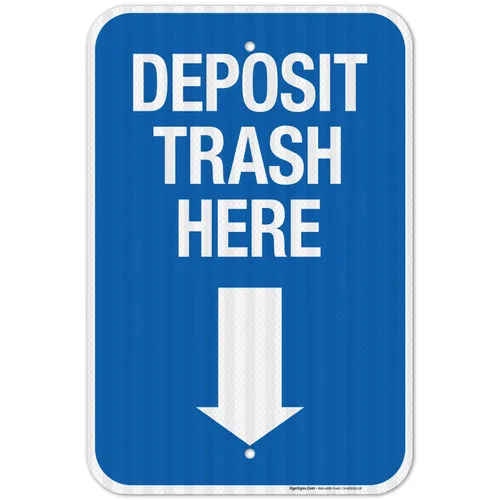 Miniatura 19 de Deposit Trash Here con letrero de flecha hacia abajo, (SI-69956) 10 x 7 pulgadas, calcomanías de vinilo de 4 mil, resistentes a la intemperie