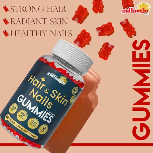 Miniatura 5 de SINCE 1871 GÜLLÜOGLU Gomitas para cabello, piel y uñas, biotina 5000 mcg, colágeno 200 mg y queratina 50 mg - con MSM, bambú y vitaminas A, C, D, E