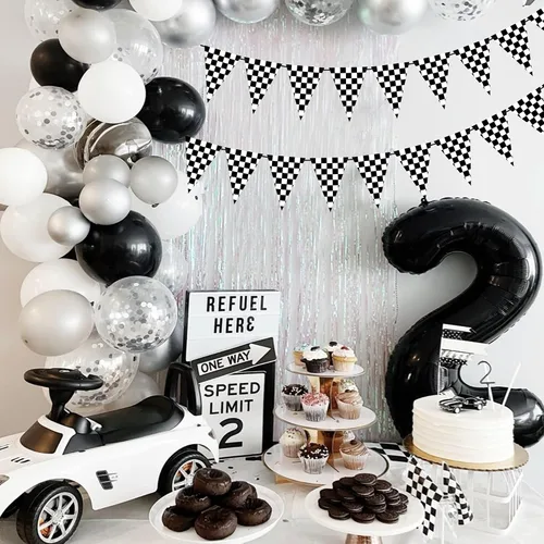 Miniatura 7 de VILIFEVER 2 banderas a cuadros en blanco y negro, pancarta a cuadros de doble cara para decoración de fiestas de carreras, coches de carreras, baby