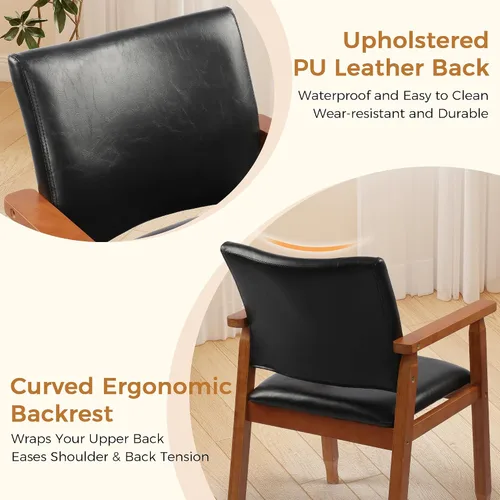 Miniatura 3 de NOBPEINT Mid-Century - Juego de 2 sillas de comedor modernas con reposabrazos, tapizadas de piel sintética con marco de madera maciza, sillones