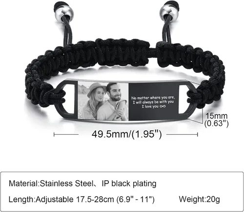 Miniatura 5 de MPRAINBOW Pulsera de fotos personalizada para hombres, regalos personalizados para él y ella, imagen personalizada, nombre y texto grabados de acero