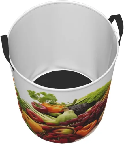 Miniatura 3 de Cesta circular con estampado de verduras y frutas, impermeable, cesta organizadora de ropa, con asas, para ropa, juguetes, pequeña