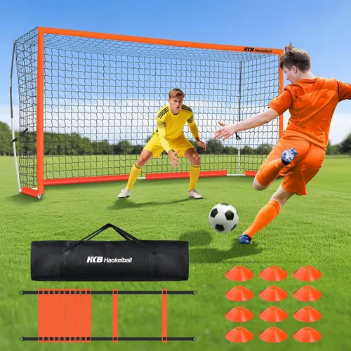 Haokelball Portería de fútbol portátil para patio trasero, red de fútbol de 12 x 6 pies con poste de metal para práctica de adultos y jóvenes,