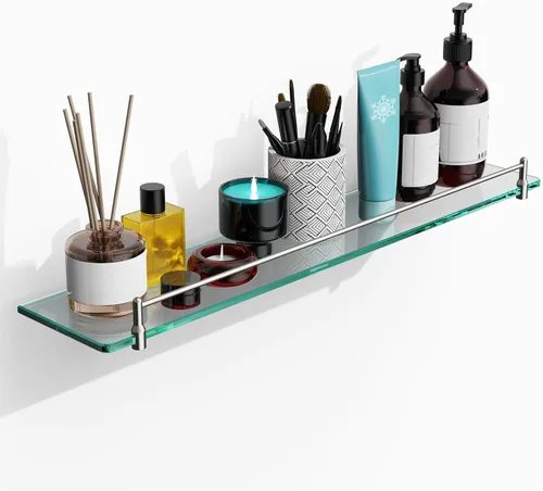 Miniatura 7 de Estantes de vidrio para baño, estante flotante de 20 pulgadas de níquel cepillado, estante de vidrio templado de acero inoxidable, estantes modernos