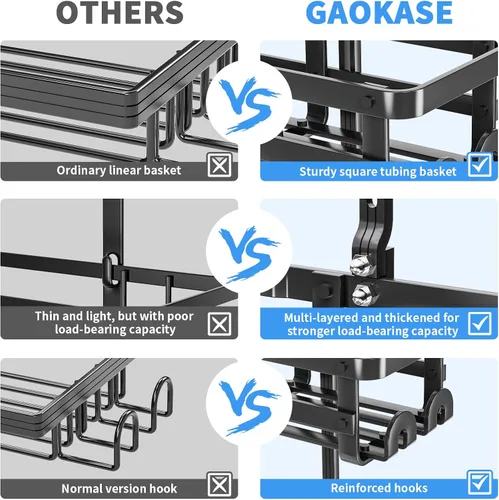 Miniatura 3 de GAOKASE Organizador de ducha de aluminio para colgar, nunca se oxida, 4 niveles con altura ajustable, 10 ganchos para maquinilla de afeitar/esponja