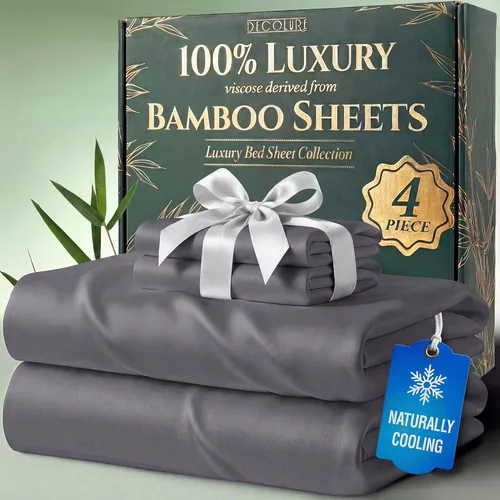 Miniatura 32 de DECOLURE Juego de sábanas 100% viscosa derivada de bambú, tamaño individual, sábanas de lujo de 4 piezas de enfriamiento natural, juego de cama